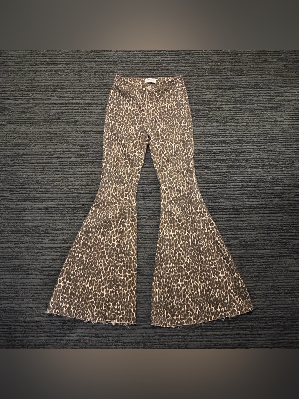 Blank Paige leopard print raw flare hem high rise stretch jeans